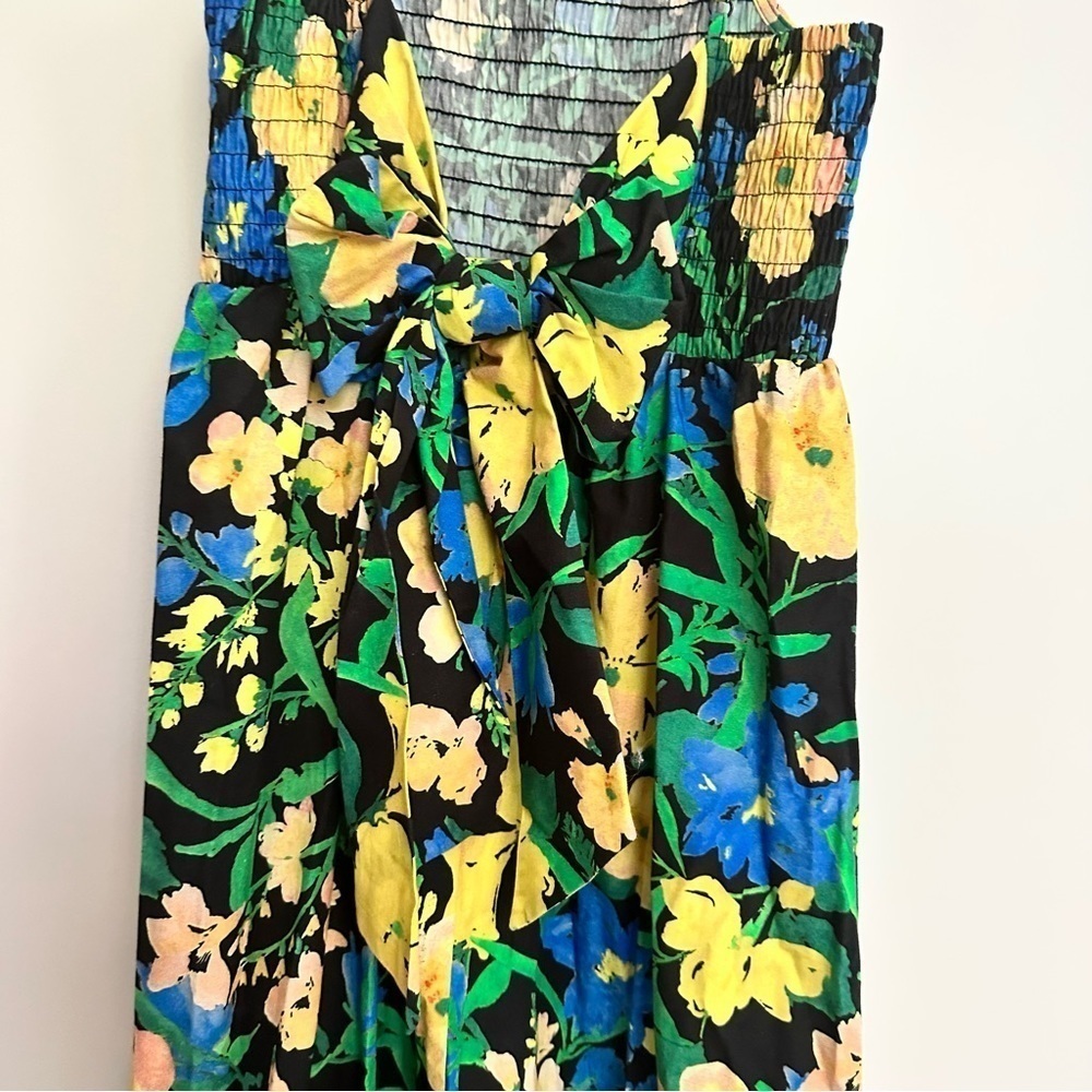 Top Shop Womens Tropical Floral Midi Dress Smocked Spaghetti Strap Multicolor S - Picture 6 of 6